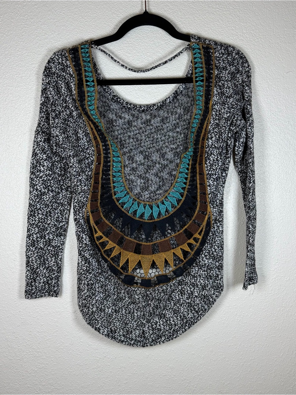 Small Open Back Embroidered Knit Lightweight Blouse Boho Coastal Cowgirl Western